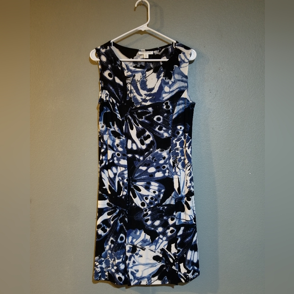 Coldwater Creek Navy and White Butterfly Midi Dress